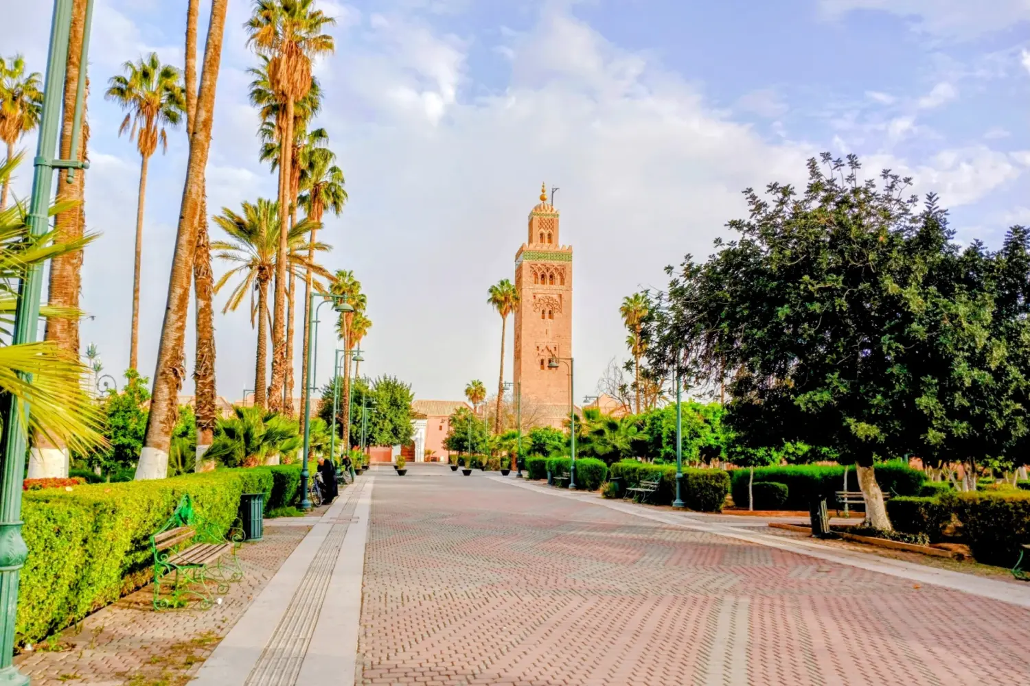 Koutoubia mosque surrounded by green gardens