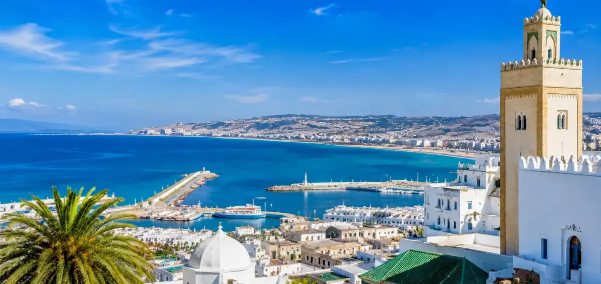 Tangier coastal skyline overlooking the Mediterranean Sea.