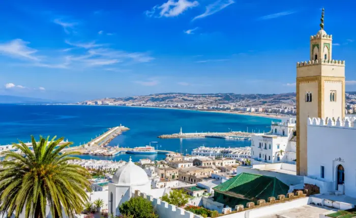 Tangier coastal skyline overlooking the Mediterranean Sea during a private Morocco tour from Marrakech to Tangier