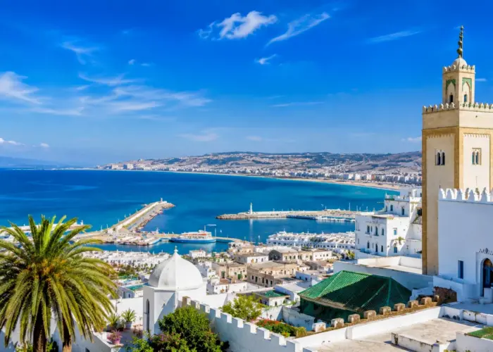 Tangier coastal skyline overlooking the Mediterranean Sea.